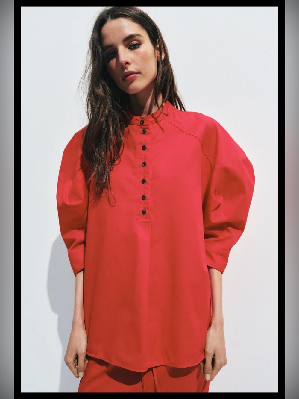 Zara Woman Collection Red Puff Sleeve Cotton Shirt Blouse XS NWT